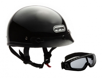 ModCycles - Shorty MMG Helmet. Model Beanie. Color: Shiny Black. *DOT APPROVED* *FREE GOGGLES INCLUDED*