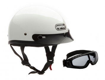 ModCycles - Shorty MMG Helmet. Model Beanie. Color: Shiny White. *DOT APPROVED* *FREE GOGGLES INCLUDED*