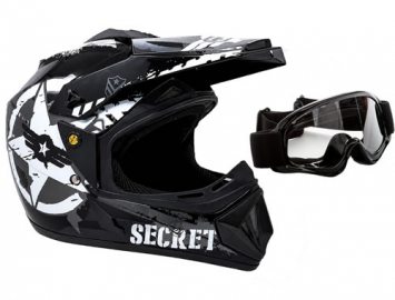 ModCycles - OFF Road MMG Helmet. Model 30. Color: Graphic Black Star. *DOT APPROVED* *Free goggles included*