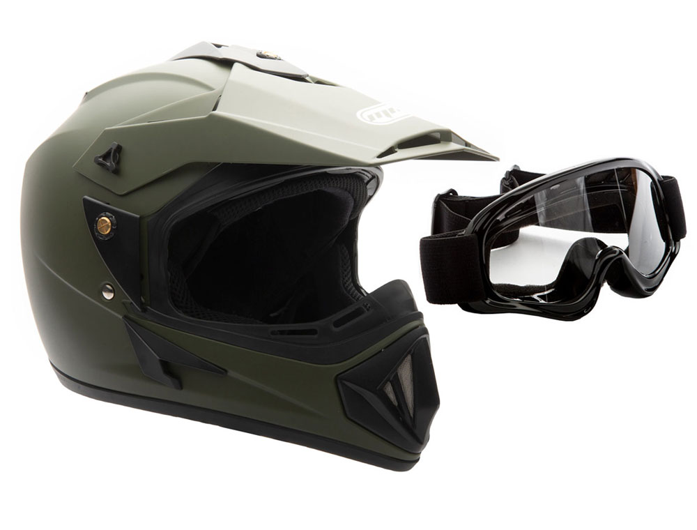 ModCycles - OFF Road MMG Helmet. Model 30. Color: Matte Green. *DOT APPROVED* *FREE GOGGLES INCLUDED* Size:XS