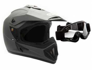 ModCycles - OFF Road MMG Helmet. Model 30. Color: Matte Grey. *DOT APPROVED* *FREE GOGGLES INCLUDED*