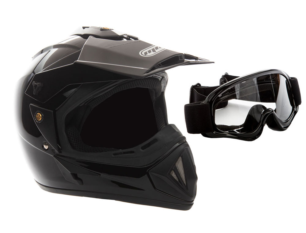 ModCycles - OFF Road MMG Helmet. Model 30. Color: Shiny Black. *DOT APPROVED* *FREE GOGGLES INCLUDED* Size:XS