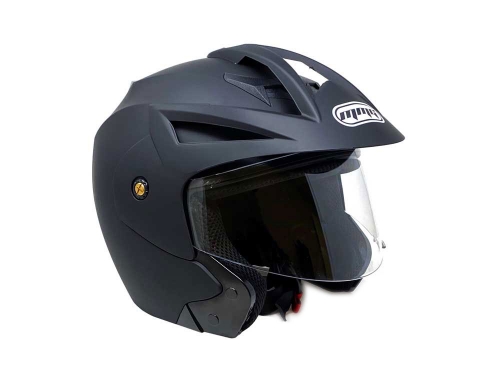 MMG Motorcycle Scooter Open Face Helmet Crux Flip Up Visor DOT L, Shiny Black 