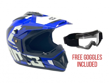 ModCycles - OFF Road MMG Helmet. Model 31. Color: SHINY BLUE GRAPHICS. **DOT APPROVED** *Free goggles included*