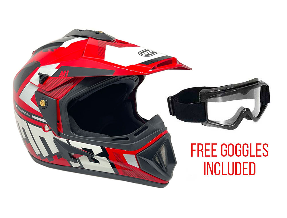 ModCycles - OFF Road MMG Helmet. Model 31. Color: SHINY RED GRAPHICS. **DOT APPROVED** *Free goggles included* S