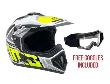 ModCycles - OFF Road MMG Helmet. Model 31. Color: SHINY WHITE GRAPHICS. **DOT APPROVED** *Free goggles included*